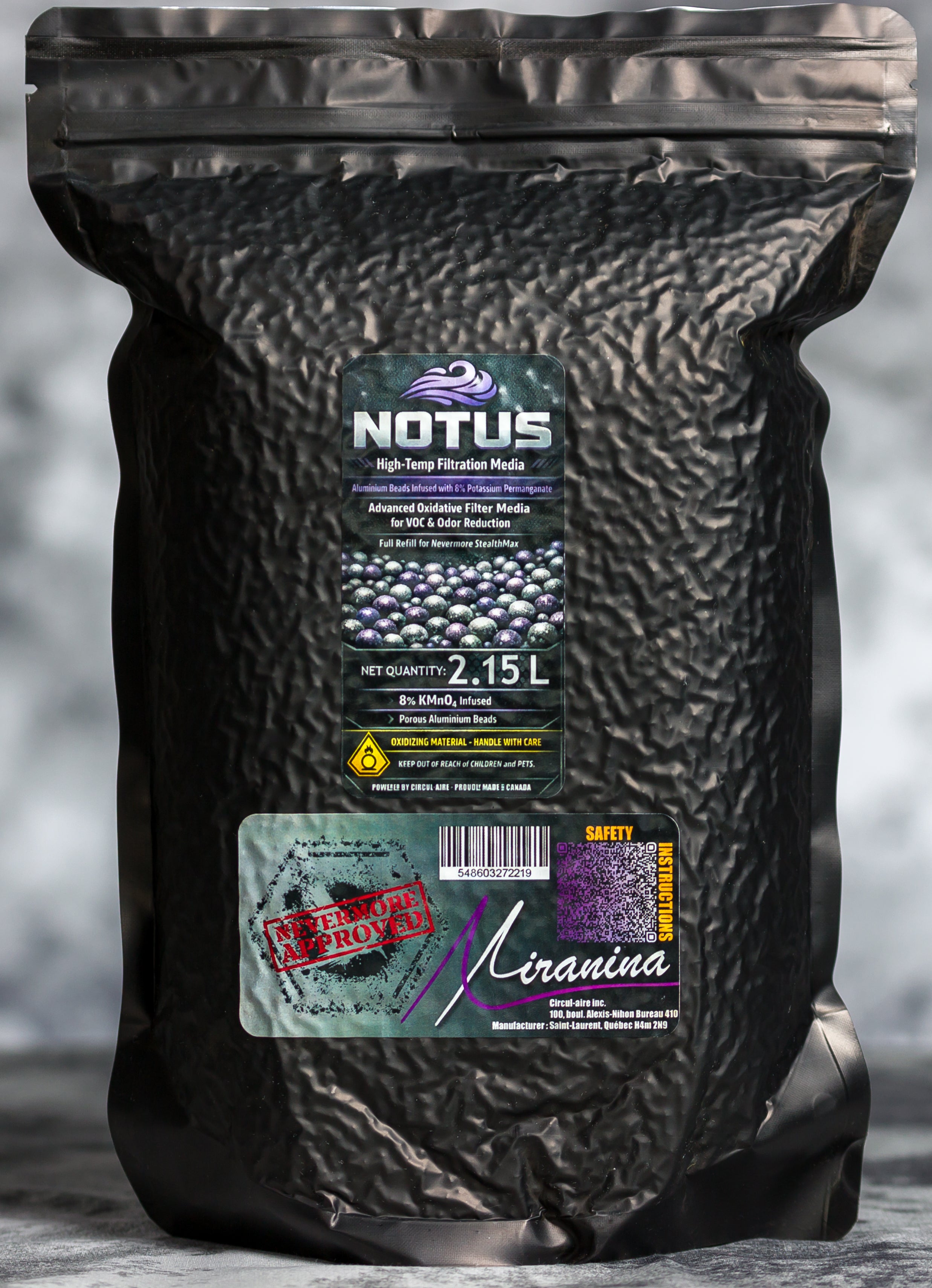 Nevermore Zephyr / Notus Certified Premium Activated Carbon Blend for VOC Large Bag Media Filtration for odor removal and Nevermore