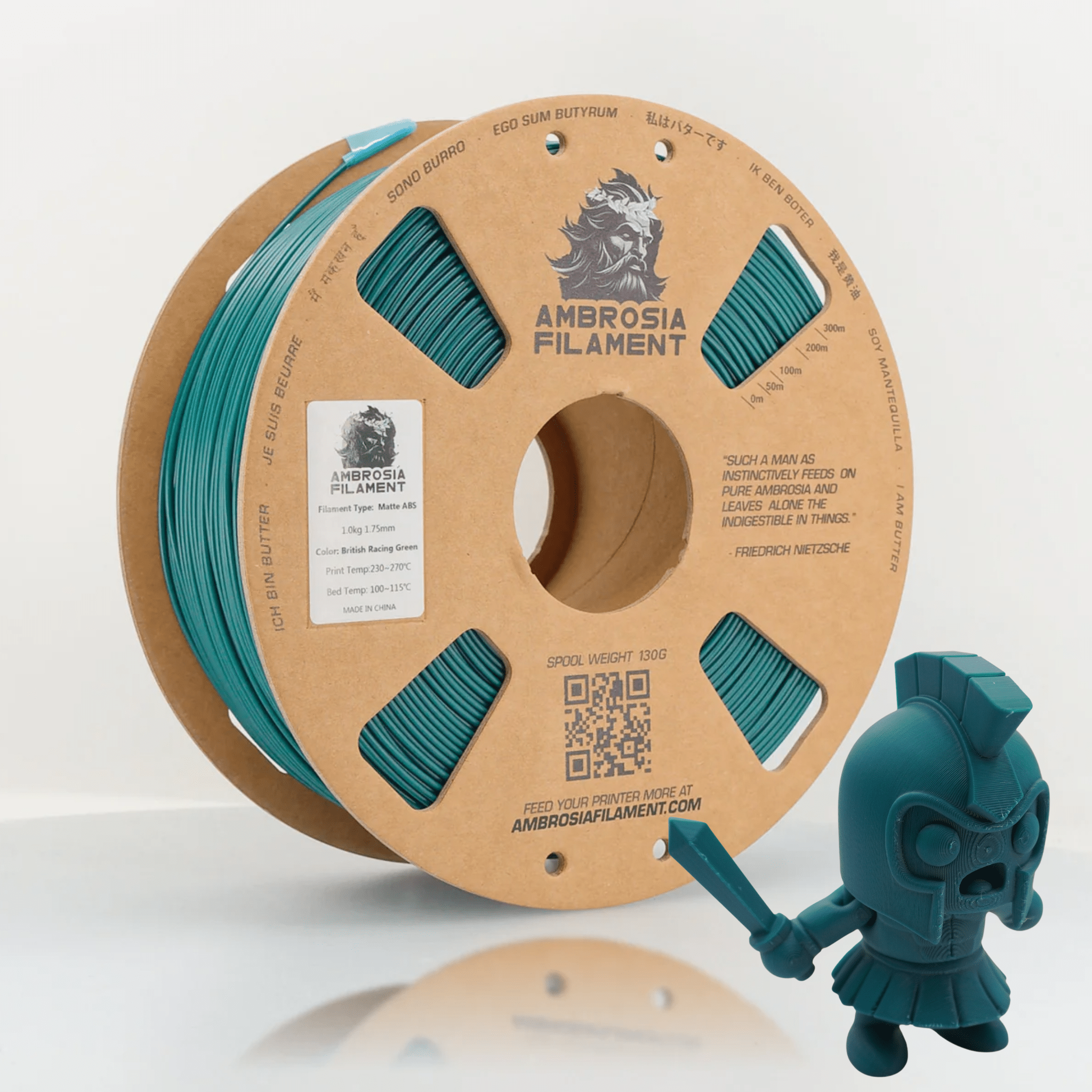 AMBROSIA ABS Matte Filament of the Gods - 1KG Bambu AMS Friendly Cardboard Spools Premium 3D Printing Filament - West3D 3D Printing Supplies - AMBROSIA FILAMENT