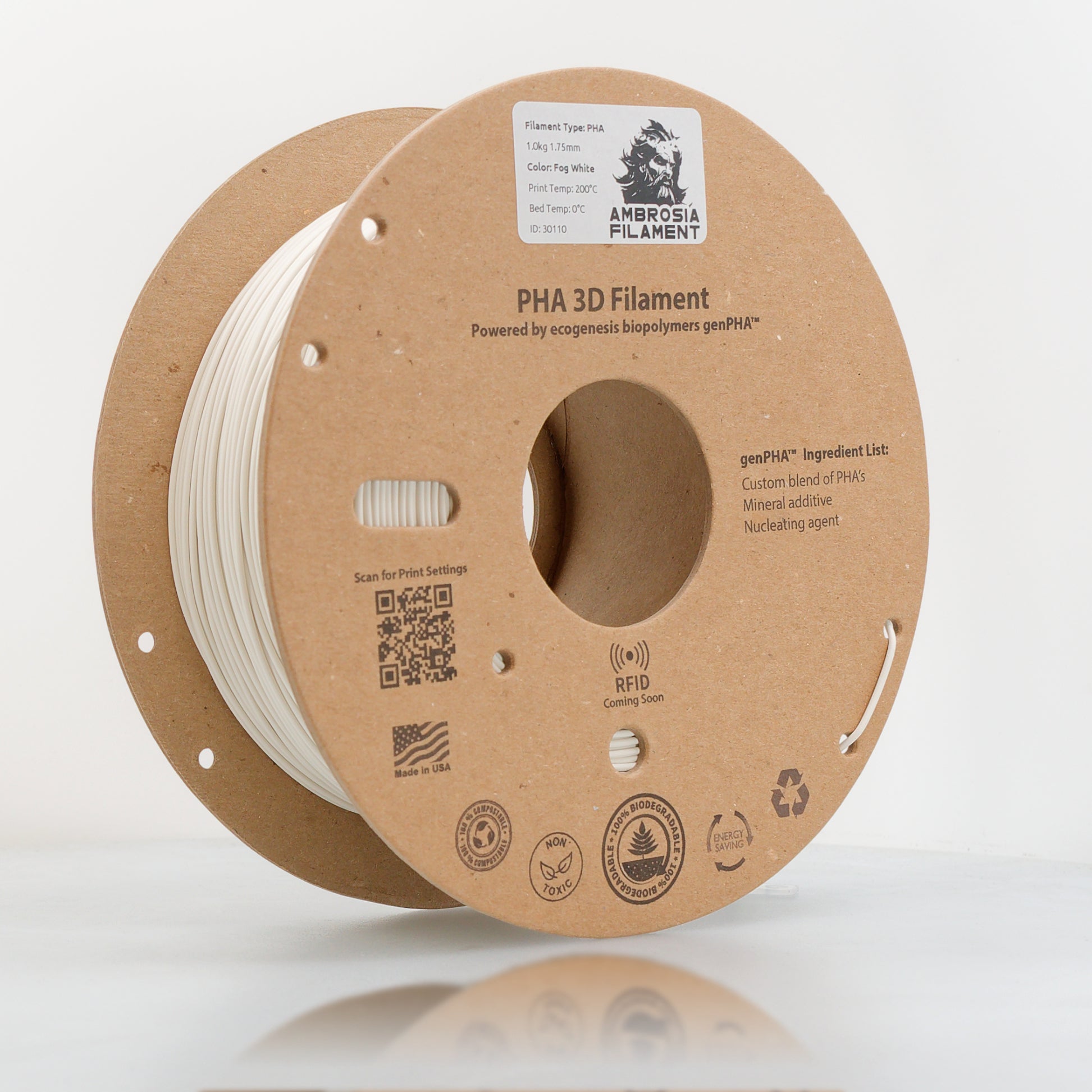 Ambrosia PHA Filament 1KG 1.75mm - Earth Friendly Filament for Everyone - West3D 3D Printing Supplies - AMBROSIA FILAMENT