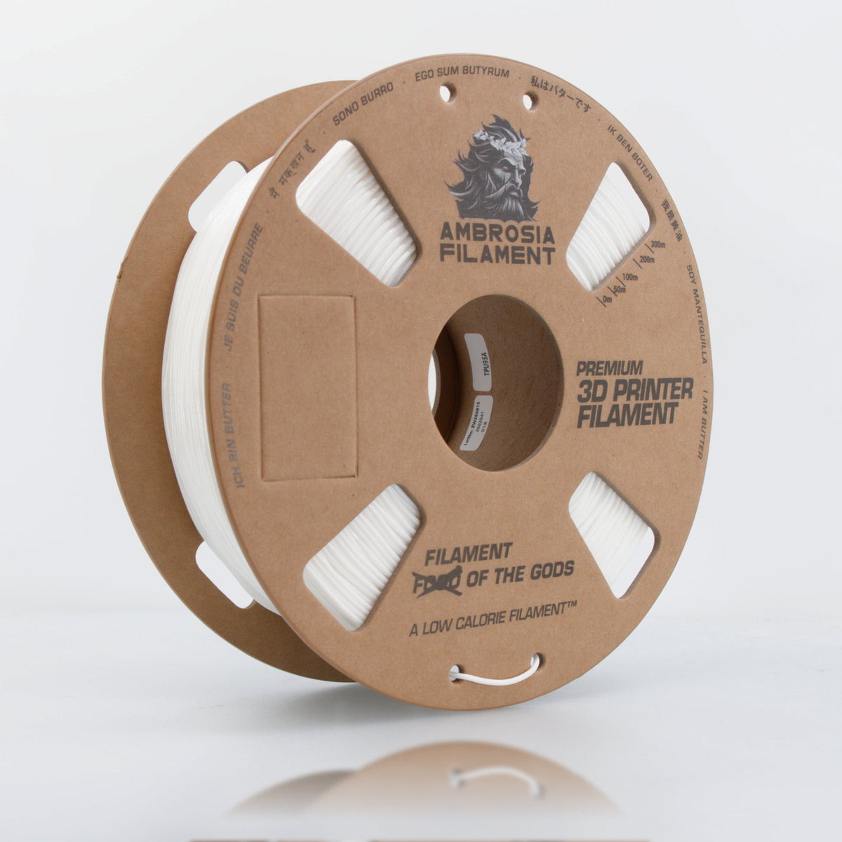 AMBROSIA TPU 95 Filament of the Gods - 1KG Cardboard Spools Premium 3D Printing Filament TPU95 - West3D 3D Printing Supplies - AMBROSIA FILAMENT