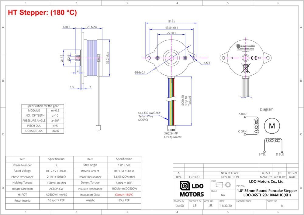 LDO 36STH20-1004AHG(OBT) Smart Orbiter V3.0 Pancake Motor (V3) by LDO Motors - West3D 3D Printing Supplies - LDO Motors
