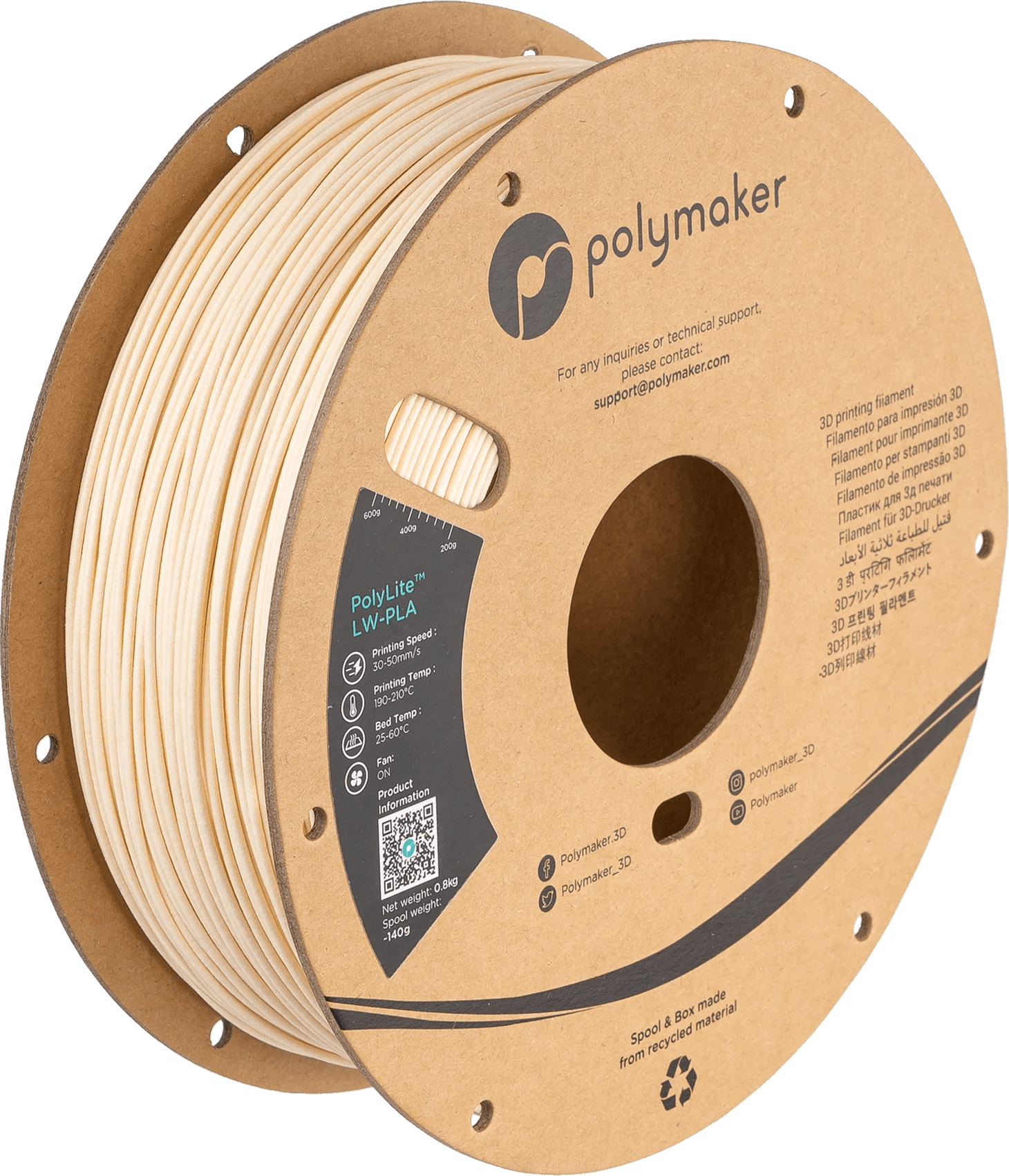 Polymaker PolyLite LW - PLA Lightweight PLA 800g - West3D 3D Printing Supplies - Polymaker