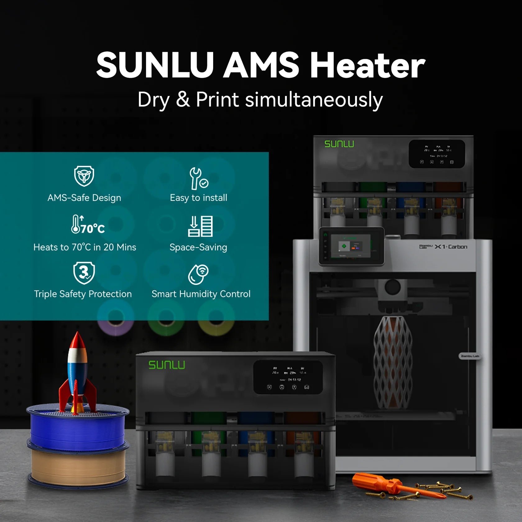 Sunlu AMS Filament Dryer / Heater for Bambu AMS Systems - West3D 3D Printing Supplies - Sunlu