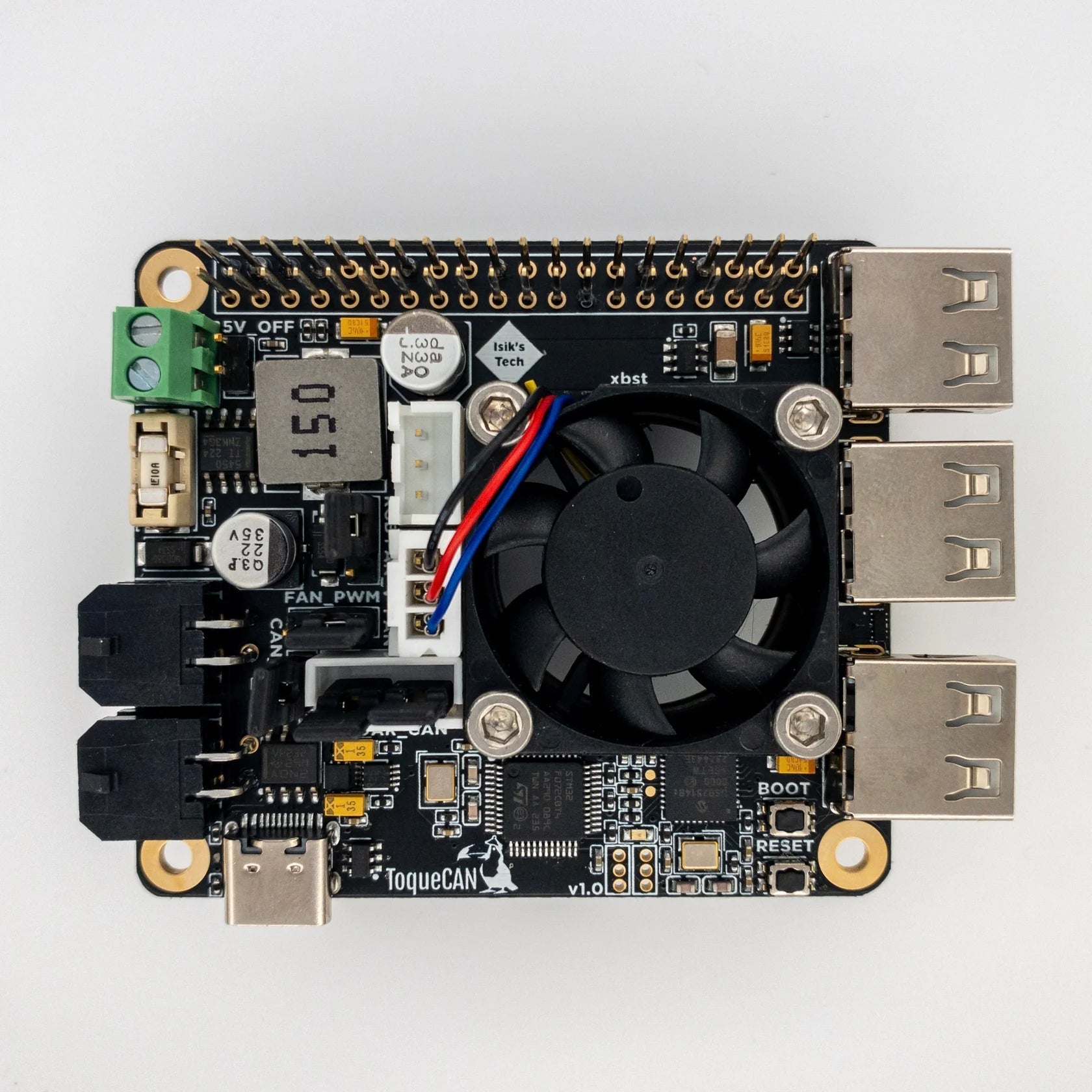ToqueCAN: Pi Toque With 2x CAN, 3 Port USB Hub and 24V>5V@5A Regulator - West3D 3D Printing Supplies - IsiksTech