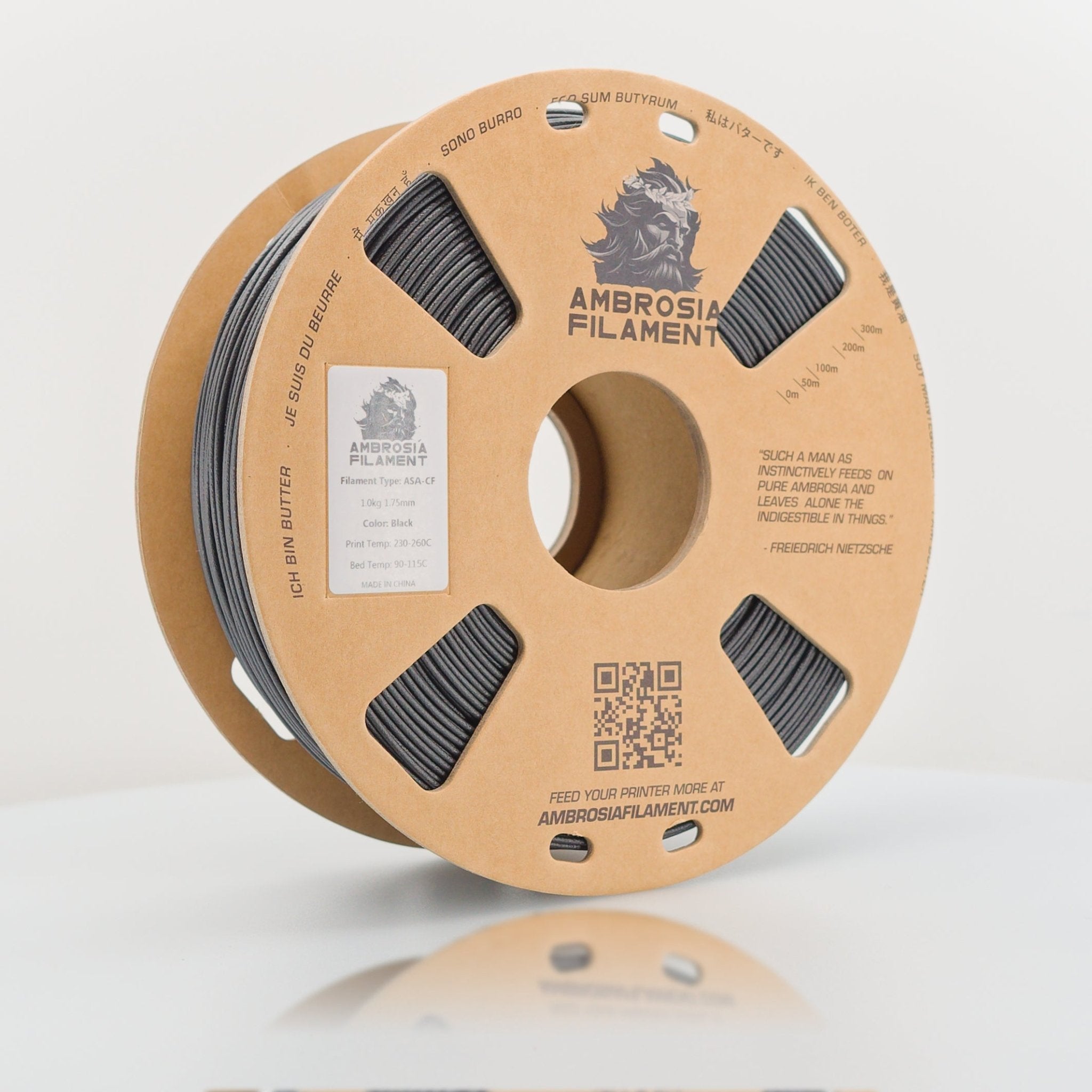 AMBROSIA ASA-CF Filament of the Gods - 1KG Bambu AMS Friendly Cardboard Spools Premium 3D Printing Filament - West3D 3D Printing Supplies - AMBROSIA FILAMENT