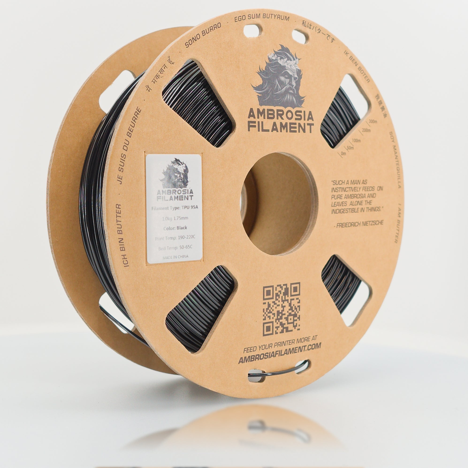 AMBROSIA TPU 95 Filament of the Gods - 1KG Cardboard Spools Premium 3D Printing Filament TPU95 - West3D 3D Printing Supplies - AMBROSIA FILAMENT