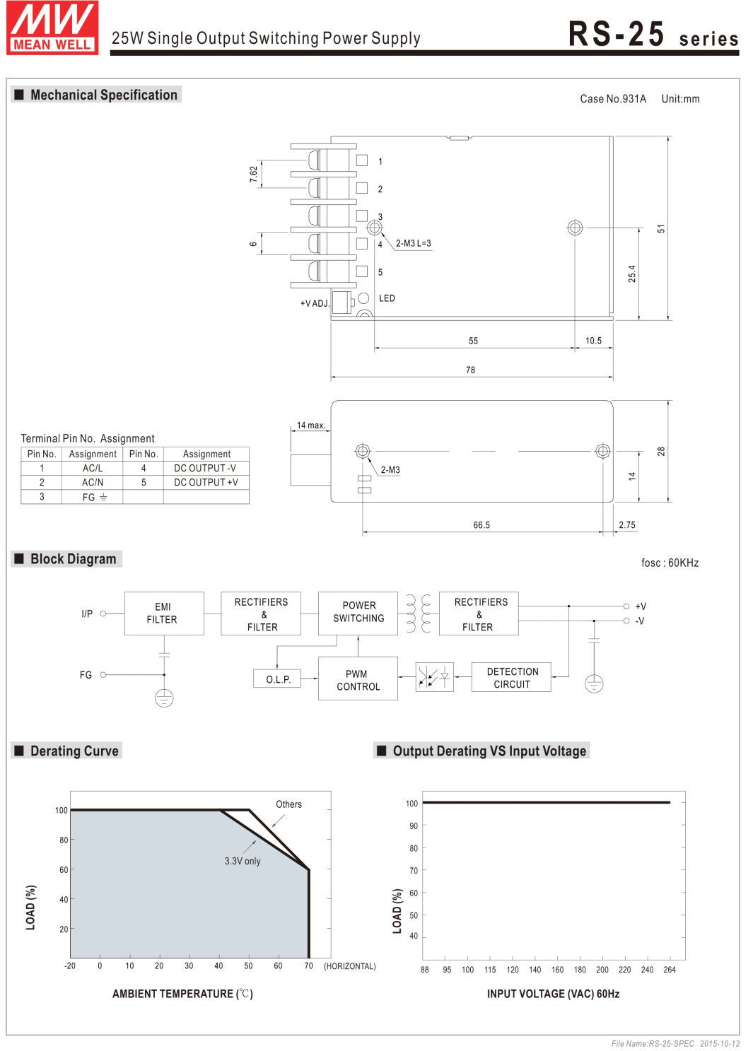Mean Well RS-25-5 25W 5V Power Supply (PSU) - West3D Printing - Mean Well