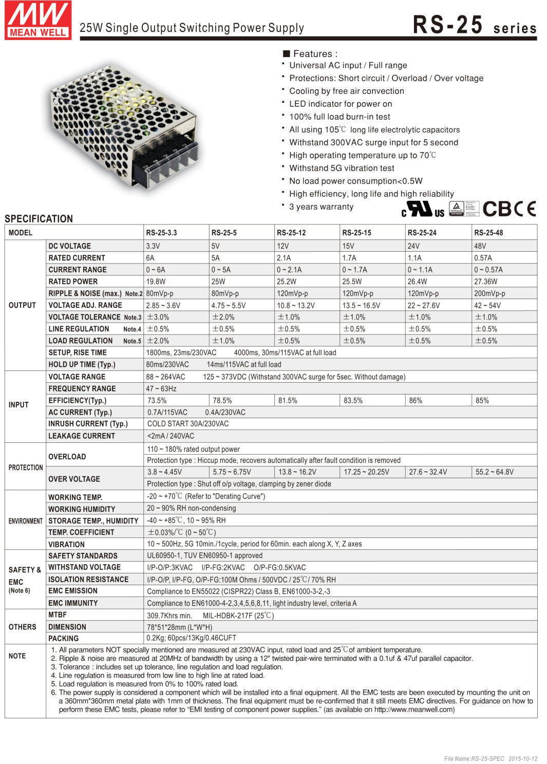 Mean Well RS-25-5 25W 5V Power Supply (PSU) - West3D Printing - Mean Well