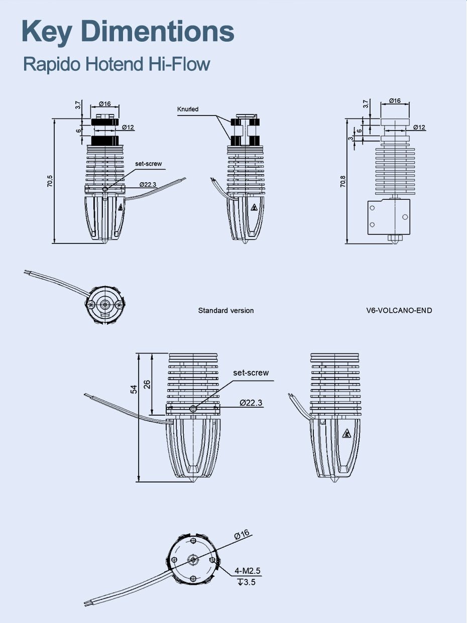 Phaetus Rapido (Rapido 2) Hot End (Hotend) - UHF / HF Standard and Plus (104NT and PT1000) - West3D Printing - Phaetus