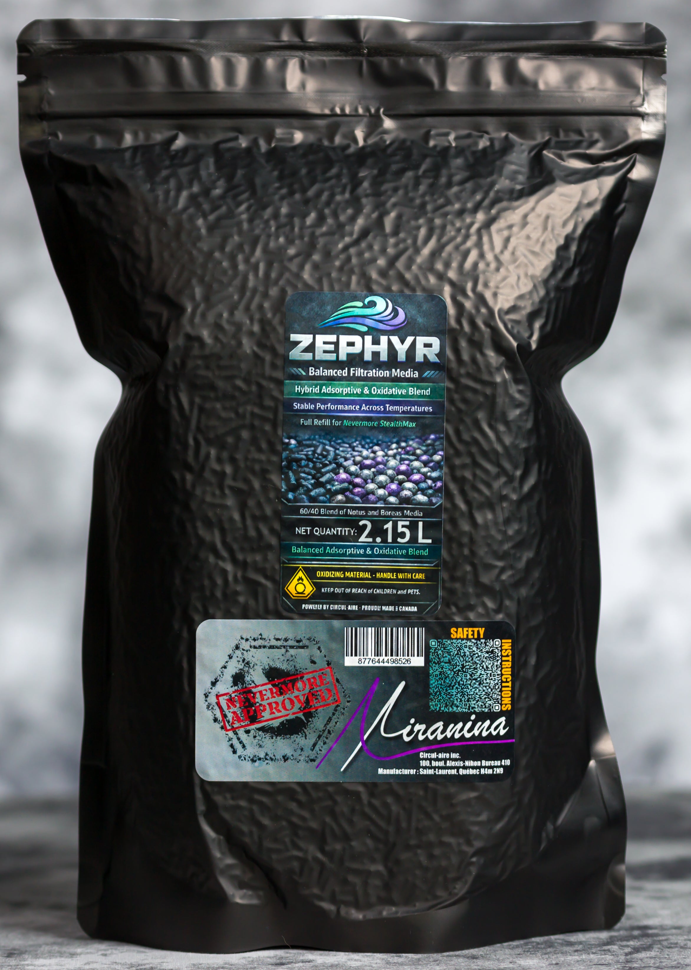 Nevermore Zephyr / Notus Certified Premium Activated Carbon Blend for VOC Large Bag Media Filtration for odor removal and Nevermore