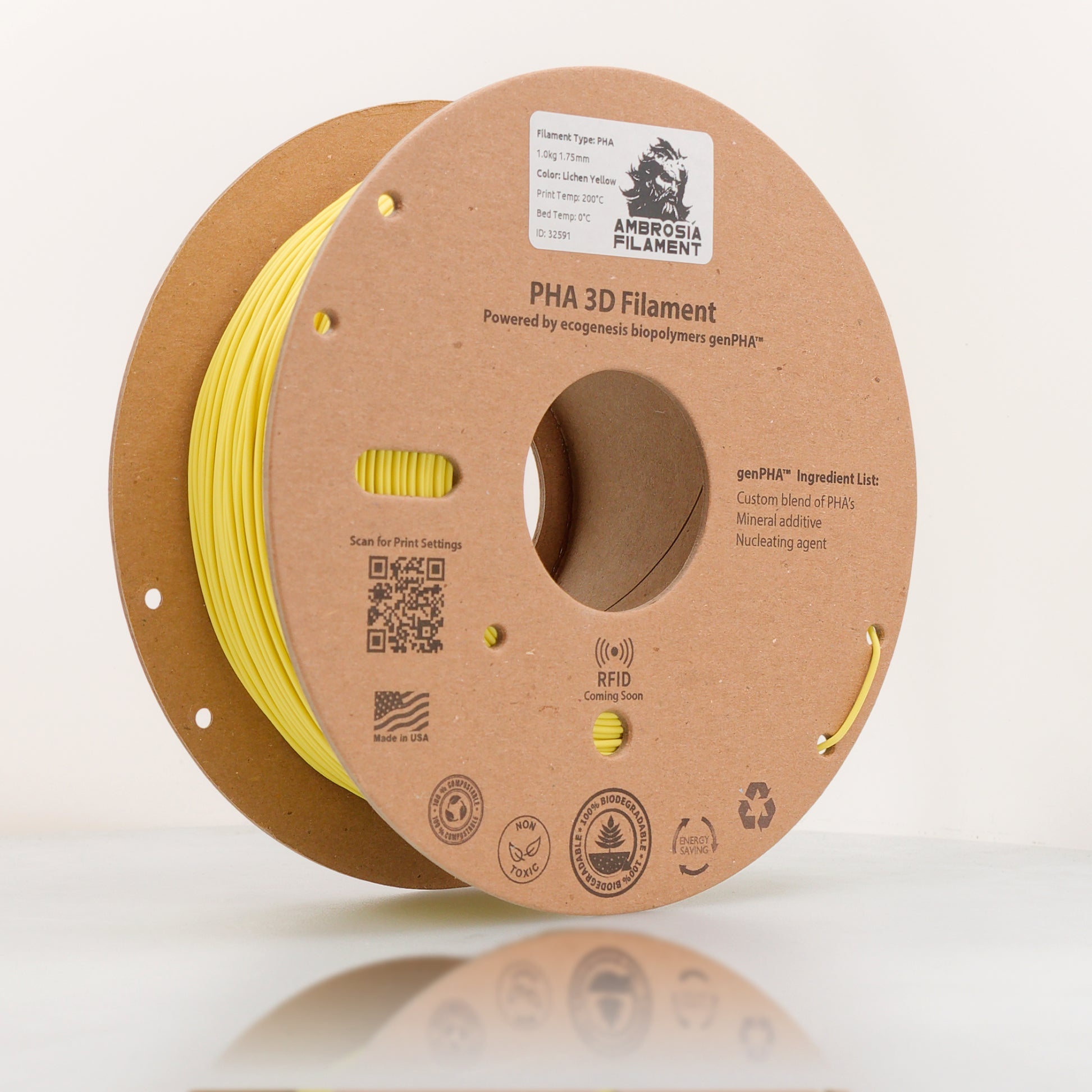 Ambrosia PHA Filament 1KG 1.75mm - Earth Friendly Filament for Everyone - West3D 3D Printing Supplies - AMBROSIA FILAMENT