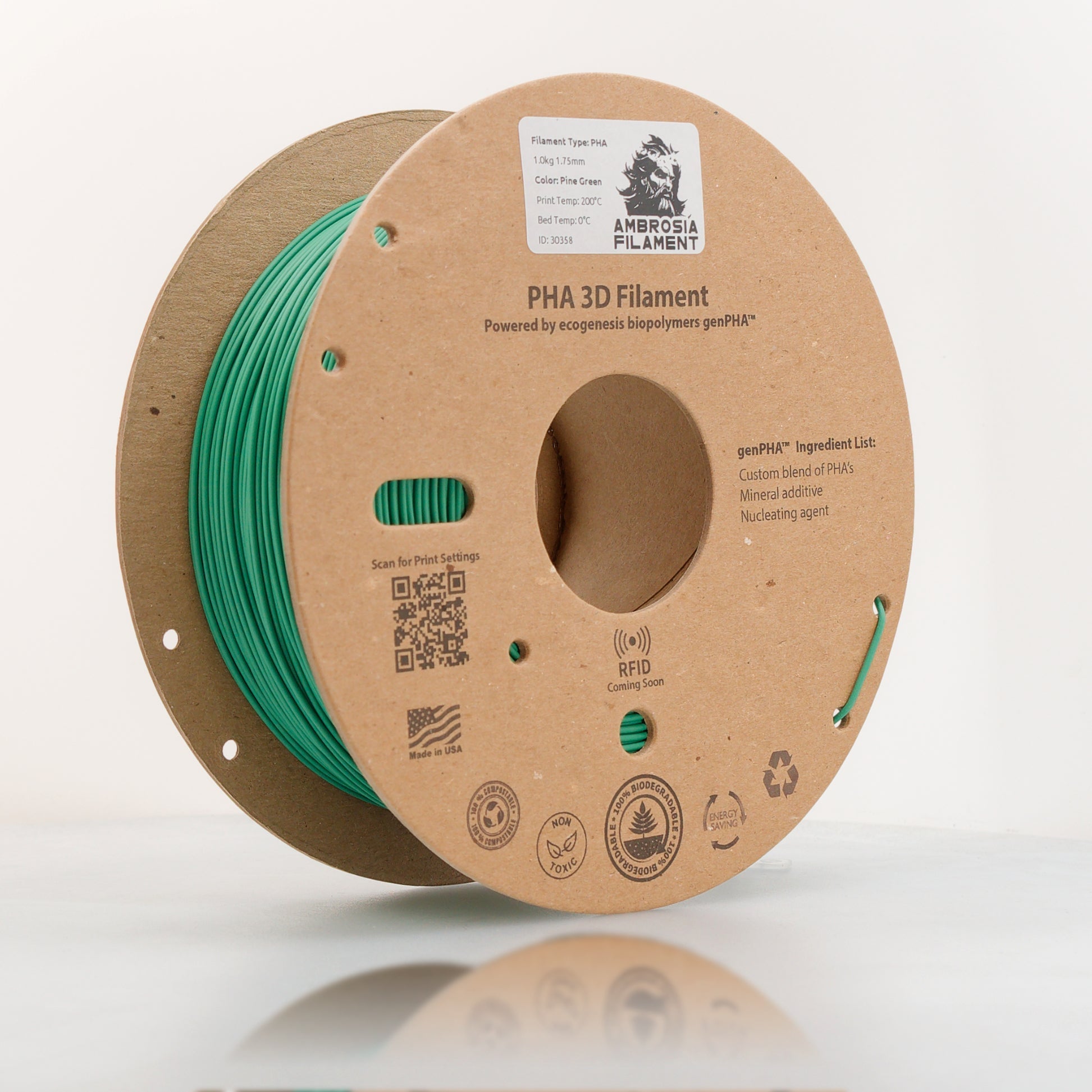 Ambrosia PHA Filament 1KG 1.75mm - Earth Friendly Filament for Everyone - West3D 3D Printing Supplies - AMBROSIA FILAMENT