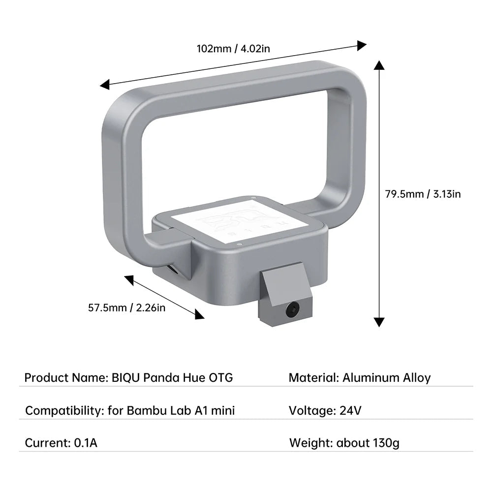 BIQU Panda Hue OTG - CNC Machined DIY Translucent Handle with LED for lifting and hiding wires on A1 Mini - West3D 3D Printing Supplies - BTT