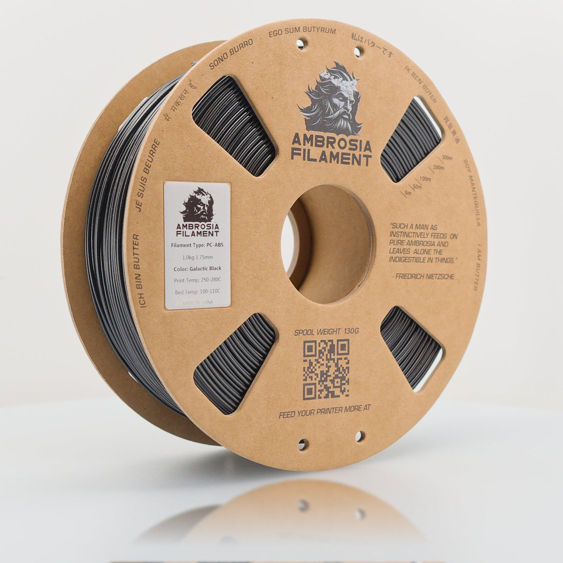 Spool Pc AMBROSIA PC-ABS Filament of the Gods - 1KG Bambu AMS Friendly Cardboar