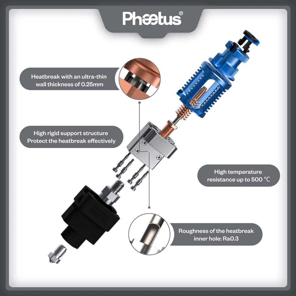 Phaetus Dragon UHF Hotend For 3D Printers - High Flow, All-Metal, Original Brand