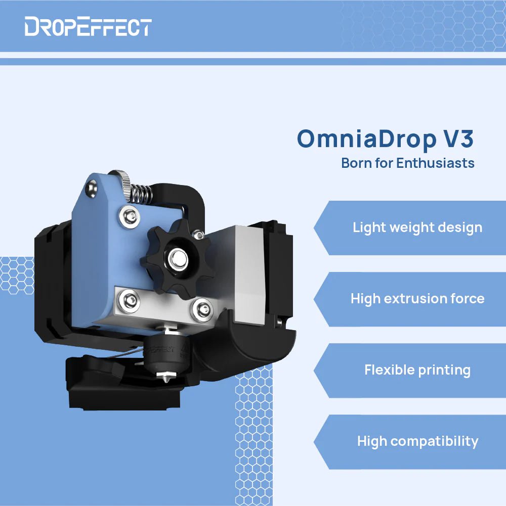 Phaetus OmniaDrop Extruder for Flexible Filaments Standard (assembled) and Simplified (hardware kit) Editions - West3D Printing - Phaetus